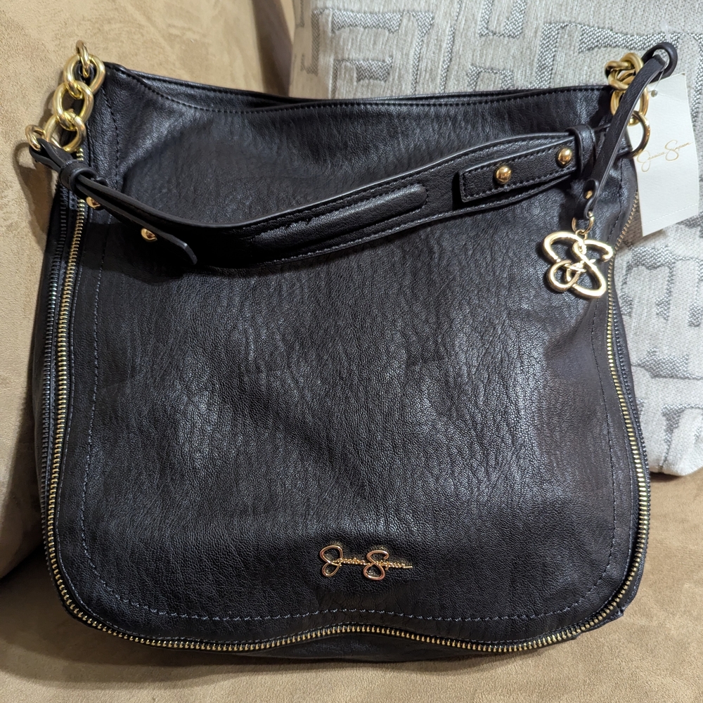 Jessica Simpson Black Celina Shoulder Bag with Gold Accents